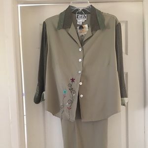 Olive Pant Set Jacket/Top by FAITH Sz Lg